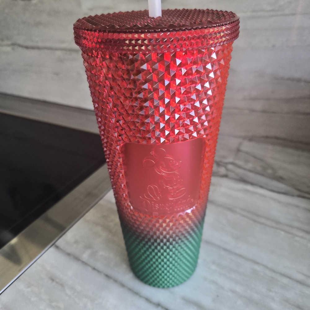 Red and Green Tumbler with Straw